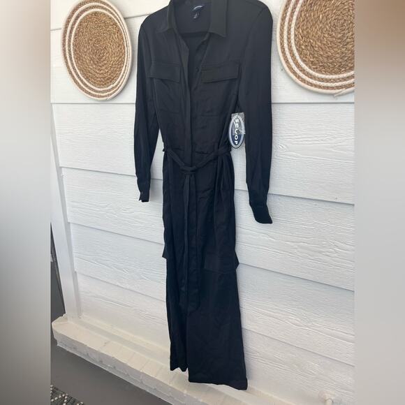 NWT Scoop Black satin-like fabric wide-leg jumpsuit NWT Size S - Picture 6 of 8